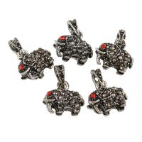 Colgantes Animales de Aleación de Zinc, Elefante, chapado en color de plata antigua, con diamantes de imitación, libre de plomo & cadmio, 13x17x6mm, agujero:aproximado 3mm, 10PCs/Bolsa, Vendido por Bolsa