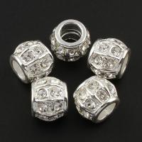 Strass Zink Legierung Europa Perlen, Zinklegierung, silberfarben plattiert, ohne troll & mit Strass & großes Loch, frei von Blei & Kadmium, 11x14mm, Bohrung:ca. 7mm, 10PCs/Tasche, verkauft von Tasche