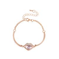 Circonita Aleación de zinc pulsera, con 55mm extender cadena, Labios, chapado en color rosa dorada, micro arcilla de zirconia cúbica & para mujer, 30x15mm, longitud:aproximado 6.18 Inch, Vendido por Sarta