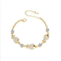 Circonita Aleación de zinc pulsera, con 55mm extender cadena, Pez, chapado en color dorado, micro arcilla de zirconia cúbica & para mujer, 20x10mm, longitud:aproximado 6.18 Inch, Vendido por Sarta