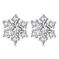 Rhinestone Brass Stud Earring, Snowflake, platinum plated, for woman & with rhinestone, nickel, lead & cadmium free, 10mm 