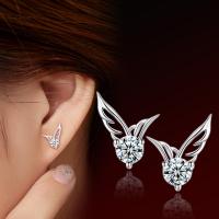 Rhinestone Brass Stud Earring, Wing Shape, platinum plated, for woman & with rhinestone, nickel, lead & cadmium free 