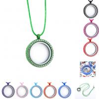 alliage de zinc collier de chandail, avec Ciré Nylon, avec 2inch chaînes de rallonge, Rond, Placage de couleur argentée, avec médaillon photo & réglable & pour femme & avec strass, plus de couleurs à choisir, 30mm Environ 28 pouce, Vendu par brin