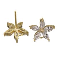 composant de goutte de boucle d'oreille en laiton, fleur, Plaqué d'or, avec boucle & avec zircone cubique 0.8mm Environ 1mm, Vendu par PC