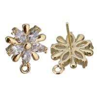 composant de goutte de boucle d'oreille en laiton, fleur, Plaqué d'or, avec boucle & avec zircone cubique 0.8mm Environ 1.5mm, Vendu par PC