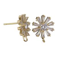 composant de goutte de boucle d'oreille en laiton, fleur, Plaqué d'or, avec boucle & avec zircone cubique 0.8mm Environ 1.5mm, Vendu par PC