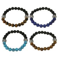 Lava Bracelet, with Gemstone & Brass, antique silver color plated & Unisex, 8mm Approx 7 Inch 