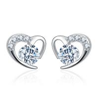 Rhinestone Brass Stud Earring, Heart, plated, for woman & with rhinestone nickel, lead & cadmium free, 9mm 