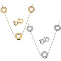 Fashion Stainless Steel Jewelry Sets, sweater chain necklace & earring, with 2Inch extender chain, Donut, plated, oval chain & for woman 2mm Approx 32 Inch 