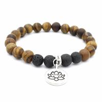 Tiger Eye Bracelet, with Lava & Zinc Alloy, Unisex, 8mm Approx 7.4 Inch 