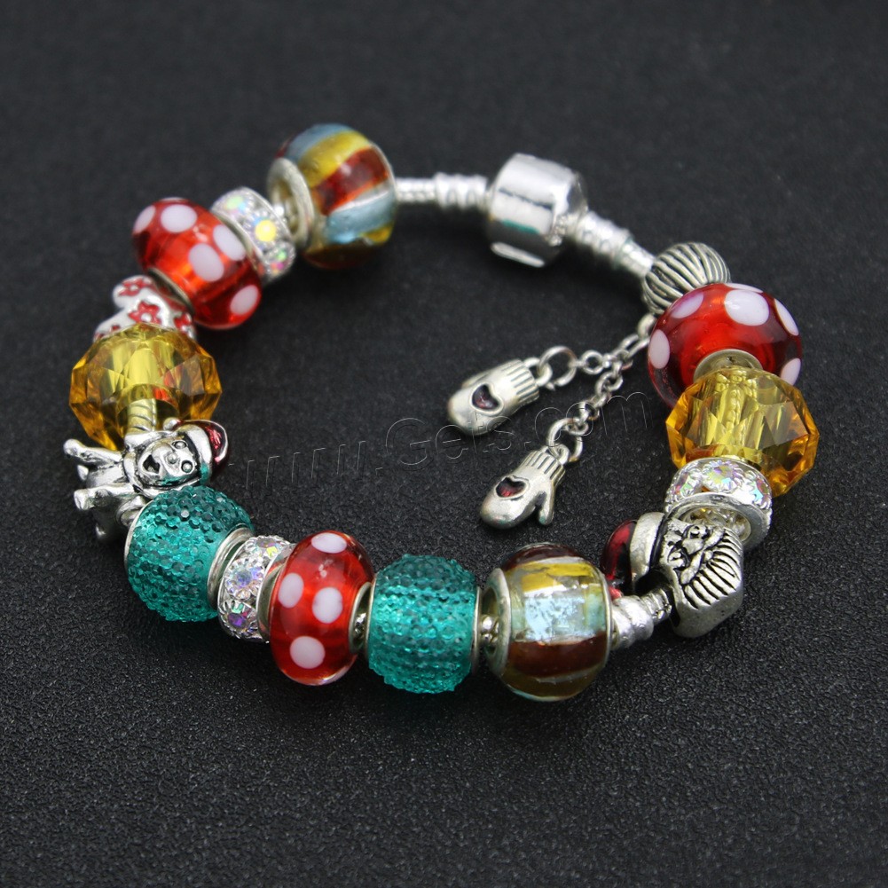 alliage de zinc bracelet European, avec argile & cristal & chalumeau, Plaqué de couleur d'argent, longueur différente pour le choix & chaîne serpent & pour femme & émail, Vendu par brin