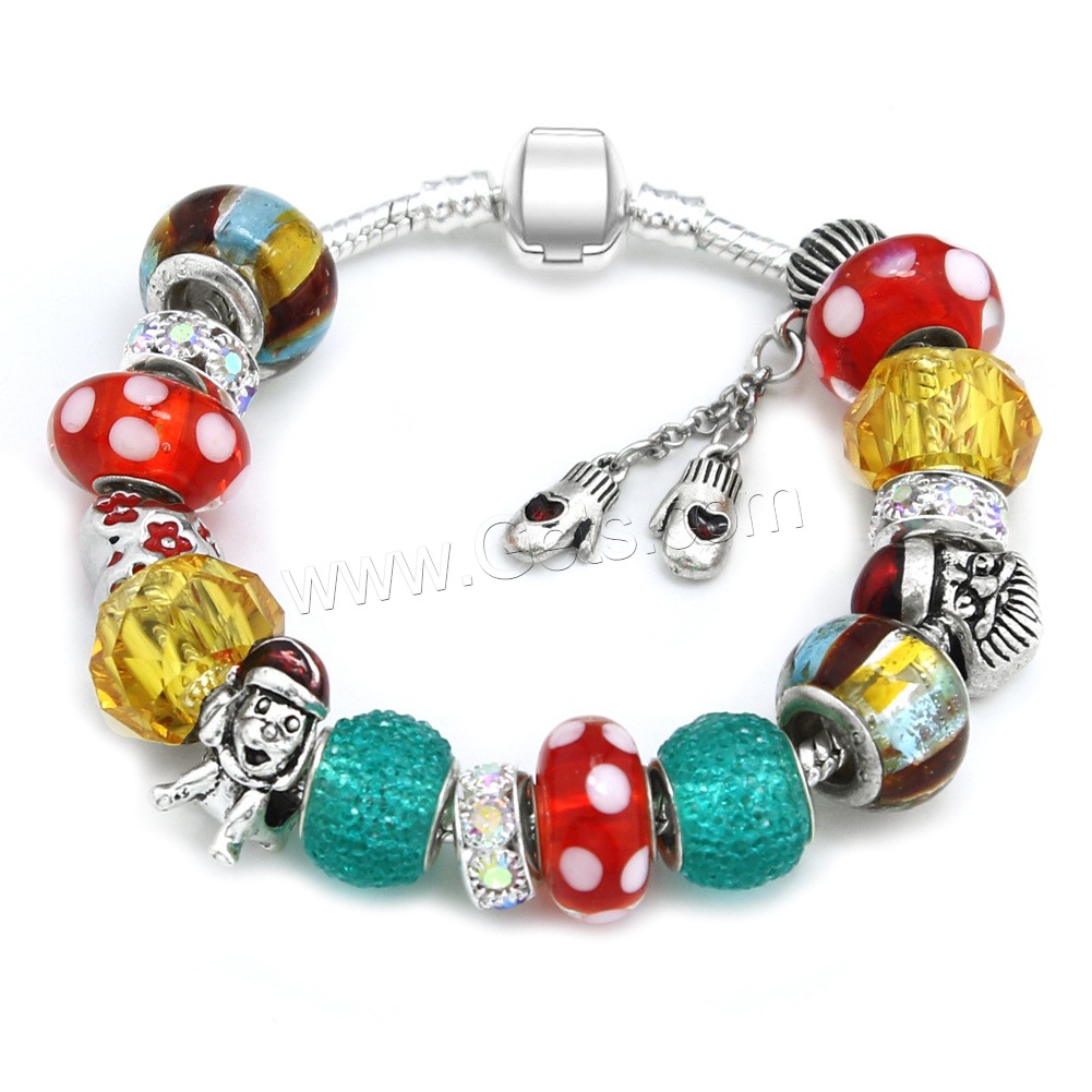 alliage de zinc bracelet European, avec argile & cristal & chalumeau, Plaqué de couleur d'argent, longueur différente pour le choix & chaîne serpent & pour femme & émail, Vendu par brin