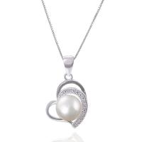 Argent sterling 925 Pendentif, avec perle de plastique, coeur, Placage de couleur argentée, avec strass Environ 3-5mm, Vendu par PC