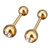 Edelstahl Ohrpiercing Schmuck, Blume, goldfarben plattiert, für Frau & mit Strass, 5x5x15mm, 12PaarePärchen/Menge, verkauft von Menge