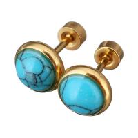 Edelstahl Ohrpiercing Schmuck, mit Synthetische Türkis, goldfarben plattiert, für Frau, 8x8x13mm, 12PaarePärchen/Menge, verkauft von Menge