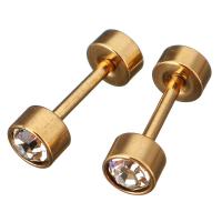 Edelstahl Ohrpiercing Schmuck, goldfarben plattiert, für Frau & mit Strass, 4x4x12mm, 12PaarePärchen/Menge, verkauft von Menge