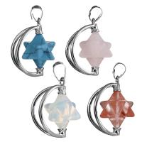 Gemstone Brass Pendants, with Gemstone, silver color plated Approx 