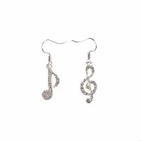 alliage de zinc Boucles d'oreilles asymétriques, note de musique, Placage de couleur argentée, hypo allergique & pavé de micro zircon & pour femme, 38mm, Vendu par paire