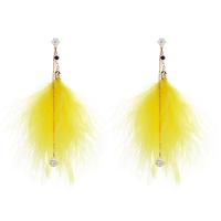 aleación de zinc Pendientes con Colgantes, con pluma & Perlas plásticas, Pluma, chapado en color dorado, hipo alérgico & para mujer & con diamantes de imitación, más colores para la opción, 65mm, Vendido por Par