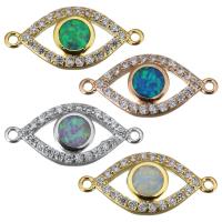 Brass Connector, with Opal, Eye, plated, micro pave cubic zirconia & 1/1 loop Approx 1mm 