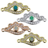 Brass Connector, with Opal, Eye, plated, micro pave cubic zirconia & 1/1 loop Approx 1mm 