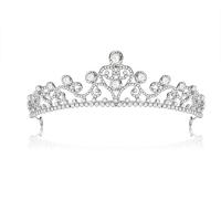 Braut Diademe, Zinklegierung, Krone, silberfarben plattiert, mit Strass, weiß, 128x47mm, verkauft von PC