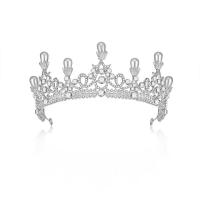 Bridal Tiaras, Zinc Alloy, Crown, silver color plated, with rhinestone, white 