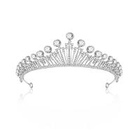 Braut Diademe, Zinklegierung, Krone, silberfarben plattiert, mit Strass, weiß, 154x47mm, verkauft von PC