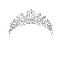 Braut Diademe, Zinklegierung, Krone, silberfarben plattiert, mit Strass, weiß, 155x56mm, verkauft von PC