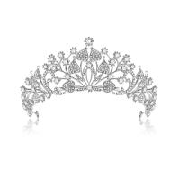 Braut Diademe, Zinklegierung, Krone, silberfarben plattiert, mit Strass, weiß, 156x64mm, verkauft von PC