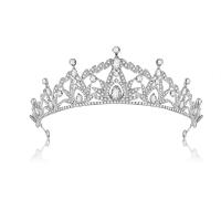 Braut Diademe, Zinklegierung, Krone, silberfarben plattiert, mit Strass, weiß, 153x53mm, verkauft von PC