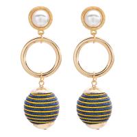 Zinc Alloy Drop Earring, with Cotton Thread & Plastic Pearl, Round, gold color plated, for woman 66mm, 25mm 