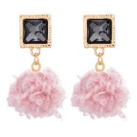 Zinc Alloy Drop Earring, with Plush, gold color plated, for woman & with rhinestone 35mm, 20mm 