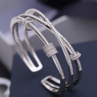 Messing Manschette Armband, platiniert, Micro pave Zirkonia & für Frau, 52x63mm, Innendurchmesser:ca. 60mm, verkauft von PC