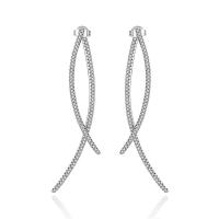 Brass Split Earring, platinum plated, cross & detachable & for woman, platinum color, 48mm 