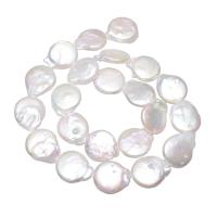 Perlas Moneda Freshwater, Perlas cultivadas de agua dulce, Redondo aplanado, natural, Blanco, 13-14mm, agujero:aproximado 0.8mm, longitud:aproximado 16 Inch, Vendido por Sarta