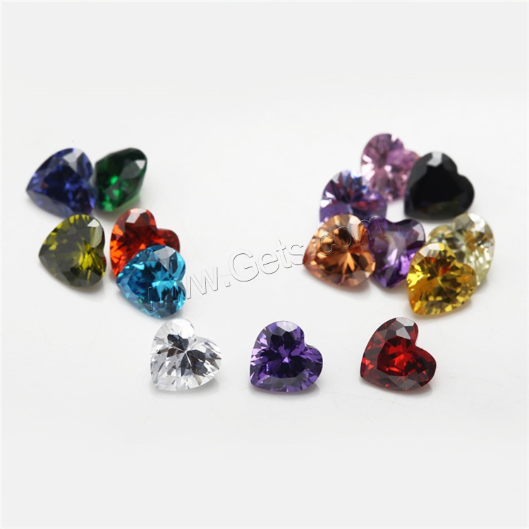 Cabochons en zircone cubique, zircon cubique, coeur, normes différentes pour le choix & dos de Rivoli, couleurs mélangées, 15PC/sac, Vendu par sac