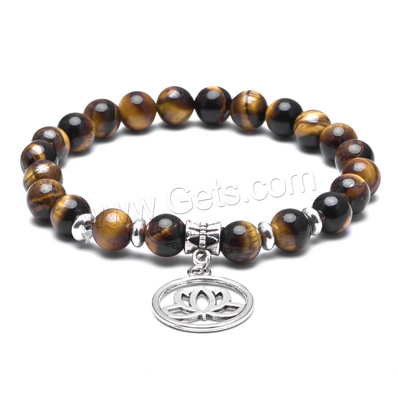 Tiger Eye Bracelet, with Brass, antique silver color plated, Unisex & different size for choice & different styles for choice, 8mm, Sold By Strand