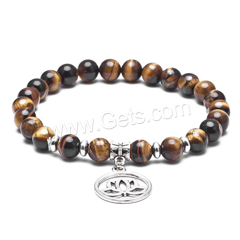 Tiger Eye Bracelet, with Brass, antique silver color plated, Unisex & different size for choice & different styles for choice, 8mm, Sold By Strand