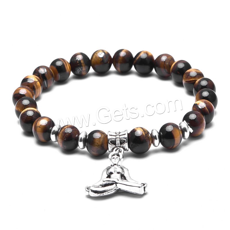 Tiger Eye Bracelet, with Brass, antique silver color plated, Unisex & different size for choice & different styles for choice, 8mm, Sold By Strand