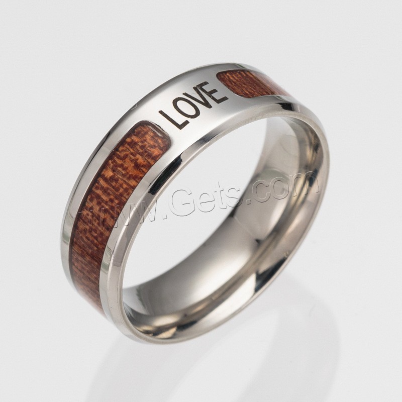 Enamel Stainless Steel Finger Ring, with Wood, Unisex & different size for choice & with letter pattern, 8x2mm, Sold By PC