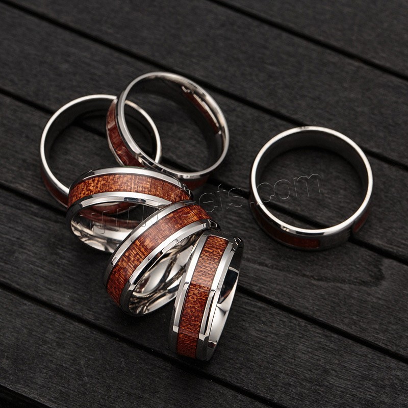 Enamel Stainless Steel Finger Ring, with Wood, Unisex & different size for choice & with letter pattern, 8x2mm, Sold By PC