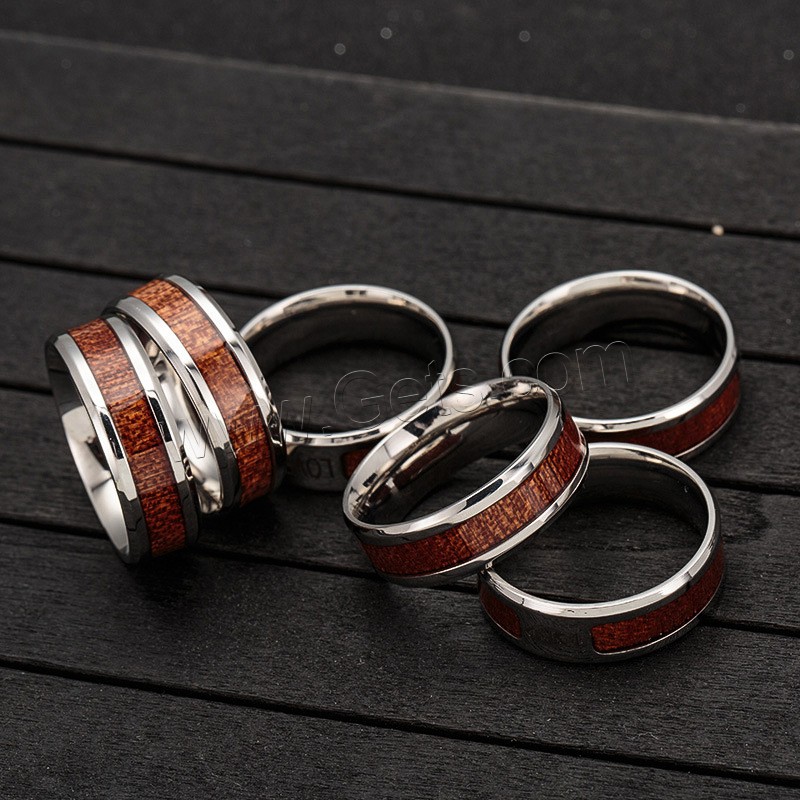 Enamel Stainless Steel Finger Ring, with Wood, Unisex & different size for choice & with letter pattern, 8x2mm, Sold By PC