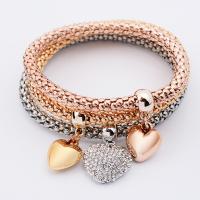 Rhinestone Zinc Alloy Bangle, Heart, plated, elastic & for woman & with rhinestone, nickel, lead & cadmium free, 25mm, Inner Approx 65mm 