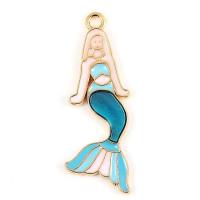 Zinc Alloy Enamel Pendants, Mermaid, gold color plated, handmade, blue, lead & cadmium free Approx 2.5mm 