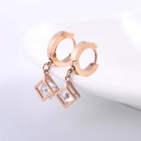 acero inoxidable Huggie Pendiente aro de la gota, con Cristal, chapado en color rosa dorada, para mujer, 5x28mm, Vendido por Par