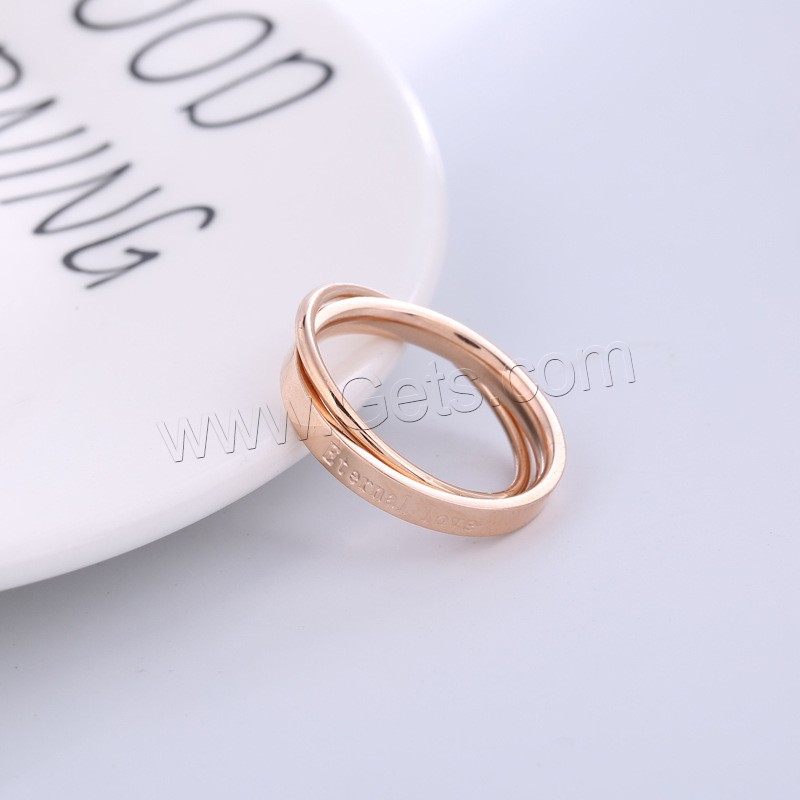 acero inoxidable Anillos de dedo doble, chapado en color rosa dorada, diverso tamaño para la opción & con el patrón de la letra & para mujer, 3mm, Vendido por UD