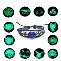 Cuero Pulsera, con Cuerda de nylon encerado & Vidrio & acero inoxidable, 12 Signos del Zodíaco, chapado, joyas joya tiempo & unisexo & ajustable & diferentes patrones para la opción & 3-aro & luminoso, longitud:aproximado 7-10 Inch, Vendido por Sarta