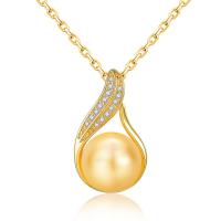 925 Sterling Silver Pendant, with Plastic Pearl, plated, oval chain & for woman & with rhinestone Approx 17.7 Inch 