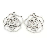 Colgantes de Aleación de Zinc en Forma Flor, Rosa, chapado en color de plata, libre de plomo & cadmio, 56x59x2mm, agujero:aproximado 5mm, Vendido por UD